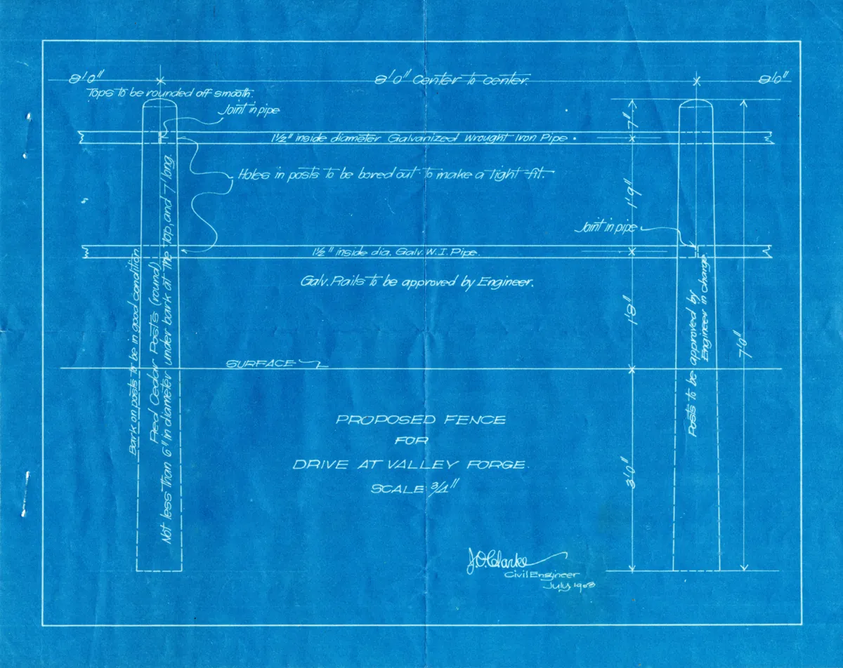 Plano antiguo en papel azul con dibujo técnico y cotas, como los que forman parte de un proyecto de obra